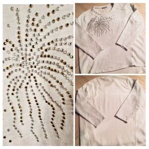 ZARA Silver & Gold Studded Sweatshirt | High-Low | L | Sheer Back | NWT